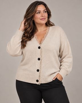 Immagine di CARDIGAN WITH LACE IN HIGH QUALITY CHASHMERE & VISCOSE.